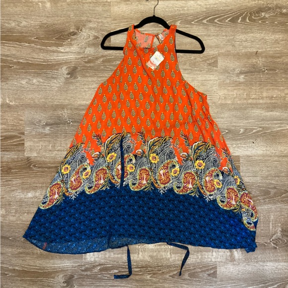 Free People Orange Paisley Rendezvous Dress Size M High-Low Mini Suit Cover - Picture 2 of 9